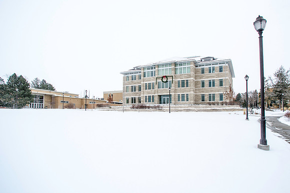 Winter and Christmas scenes on campus with fresh fallen snow