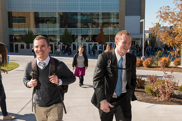 Students exit the BYU-Idaho Center after Devotional.