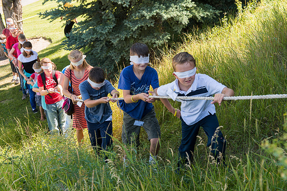 BYU-Idaho Education Week: Strengthening individual and families through lifelong learning. Blindfolded youth experiance "The Tree of Life"