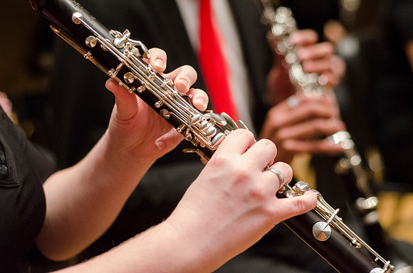 Students participate in University Band. They preformed in the Ruth Barrus concert hall.