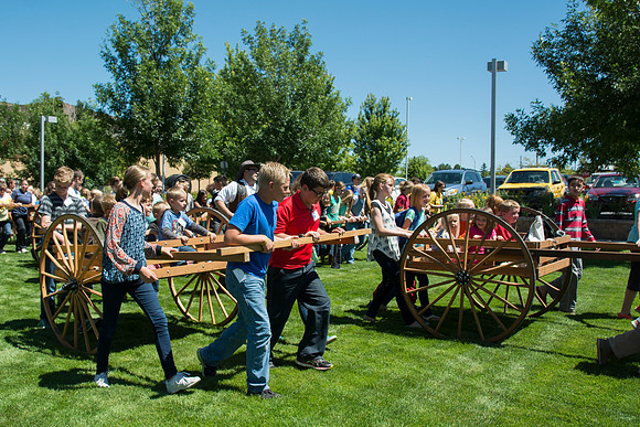 The youth participate in a Pioneer Trek. This gave the youth a small taste of life with a handcart. Photo by Erik Hill.