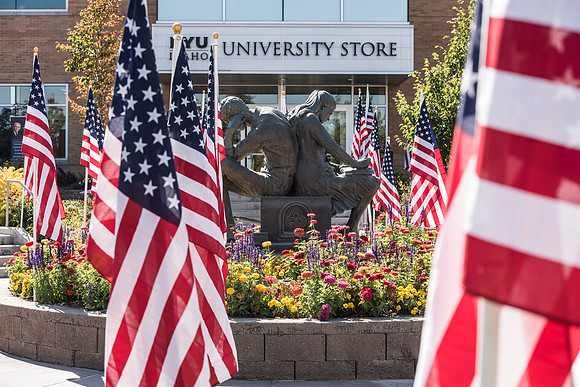 500 flags displayed in the Central Quad on Constitution Day.
