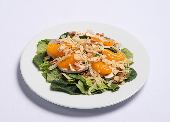 BYU-Idaho Food Service Catering. Signature Spinach Salad Our most popular Salad. Fresh mixed Salad Greens with Spinach. Layered with Bacon Bits, shredded Swiss Cheese, sliced Mushrooms, Mandarin Orang