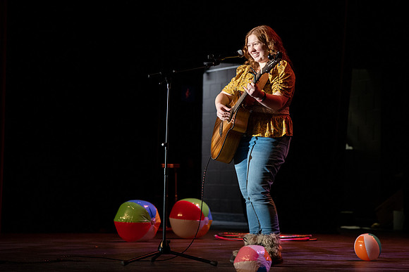 Students participate of the New Student Talent Show in the Hart building.
