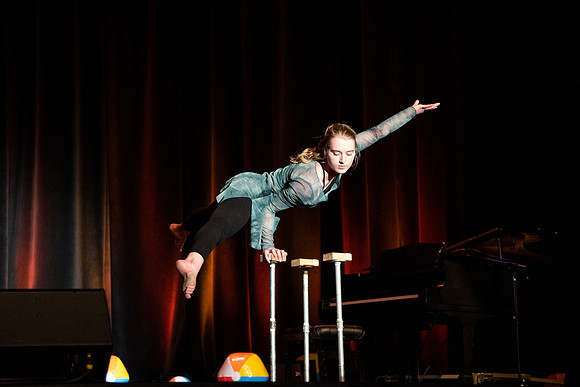 Students participate of the New Student Talent Show in the Hart building.