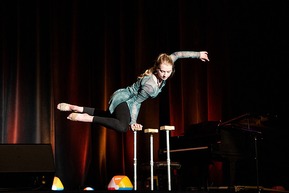 Students participate of the New Student Talent Show in the Hart building.