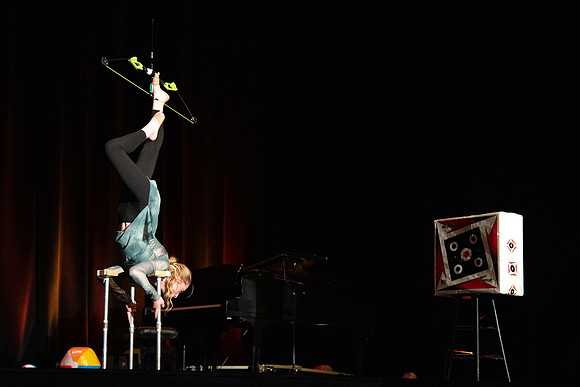 Students participate of the New Student Talent Show in the Hart building.