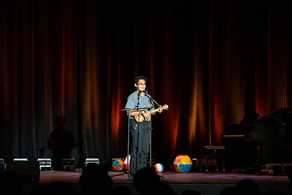 Students participate of the New Student Talent Show in the Hart building.