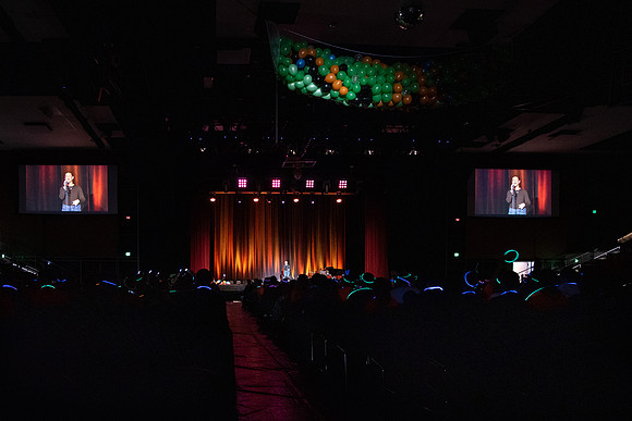 Students participate of the New Student Talent Show in the Hart building.
