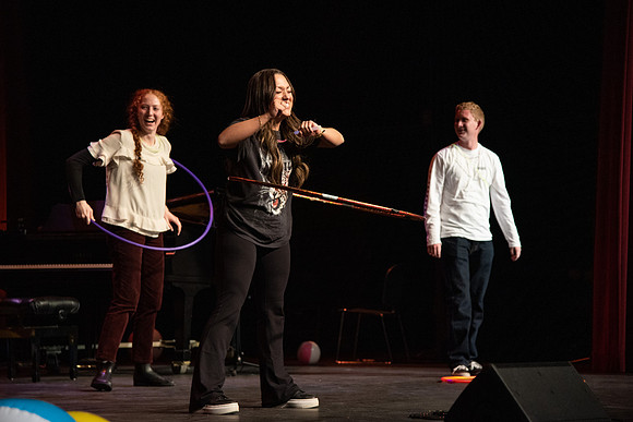 Students participate of the New Student Talent Show in the Hart building.