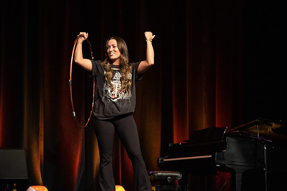 Students participate of the New Student Talent Show in the Hart building.