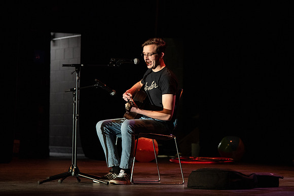 Students participate of the New Student Talent Show in the Hart building.