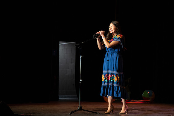 Students participate of the New Student Talent Show in the Hart building.