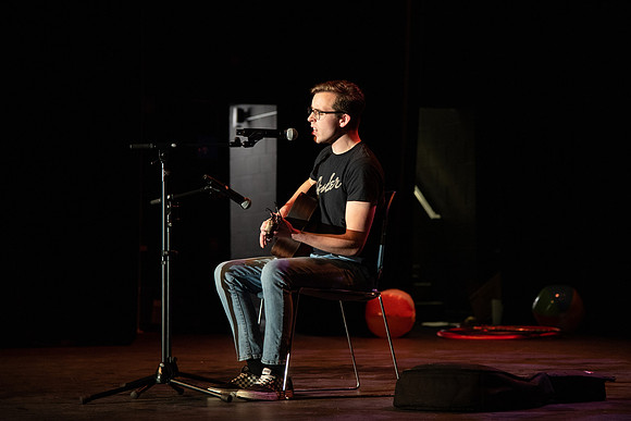 Students participate of the New Student Talent Show in the Hart building.