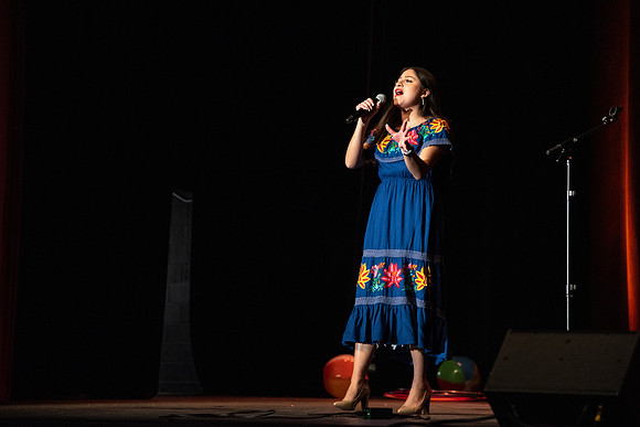 Students participate of the New Student Talent Show in the Hart building.