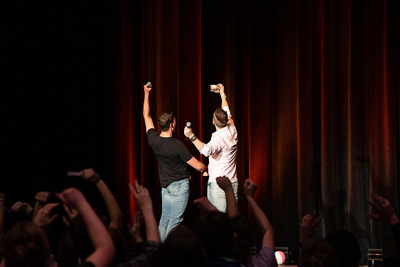 Students participate of the New Student Talent Show in the Hart building.