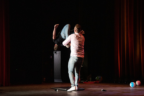 Students participate of the New Student Talent Show in the Hart building.