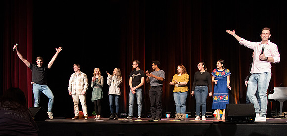 Students participate of the New Student Talent Show in the Hart building.