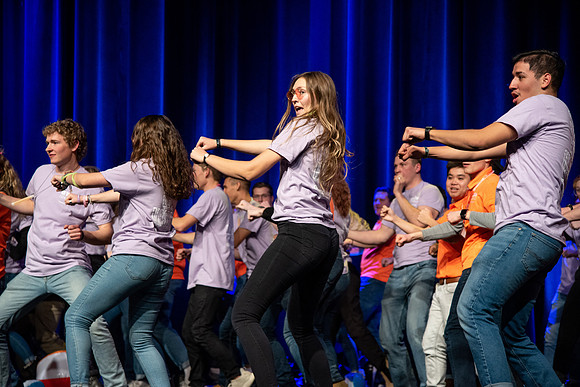 Students participate of the New Student Talent Show in the Hart building.