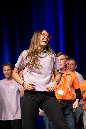 Students participate of the New Student Talent Show in the Hart building.