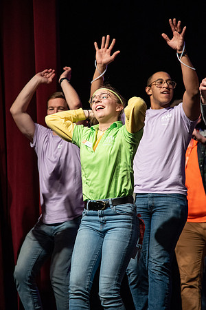 Students participate of the New Student Talent Show in the Hart building.