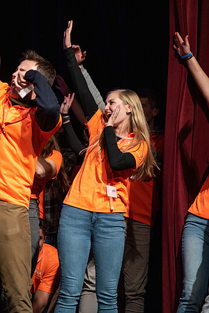 Students participate of the New Student Talent Show in the Hart building.