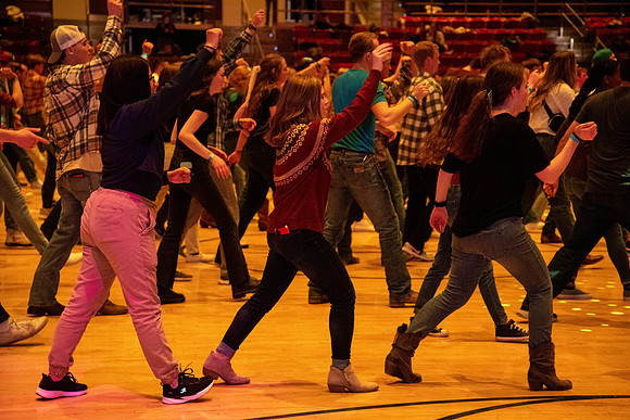 Students participate of the Country Dance Kickoff during the first week of the Winter Semester.
