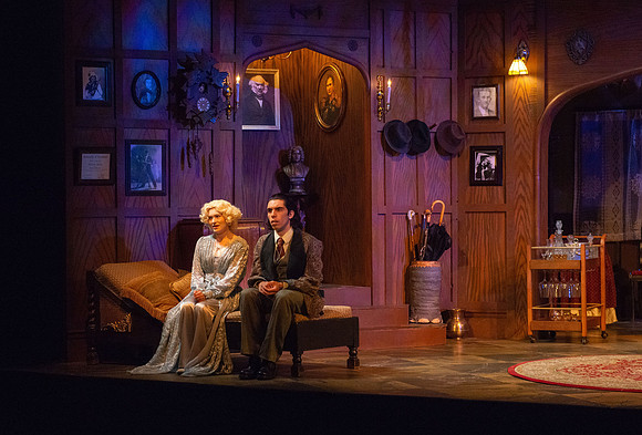 Drama dress rehearsal for the Blithe Spirit play in the Snow theater.