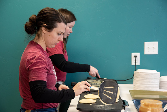Students socialize and get pancakes at Centre Square.