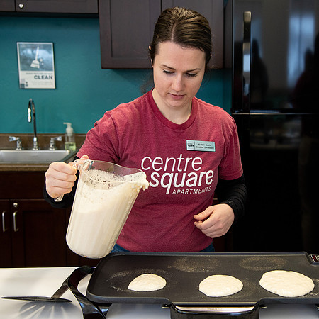 Students socialize and get pancakes at Centre Square.