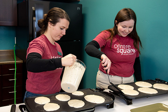Students socialize and get pancakes at Centre Square.