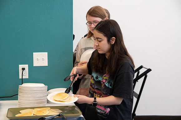 Students socialize and get pancakes at Centre Square.