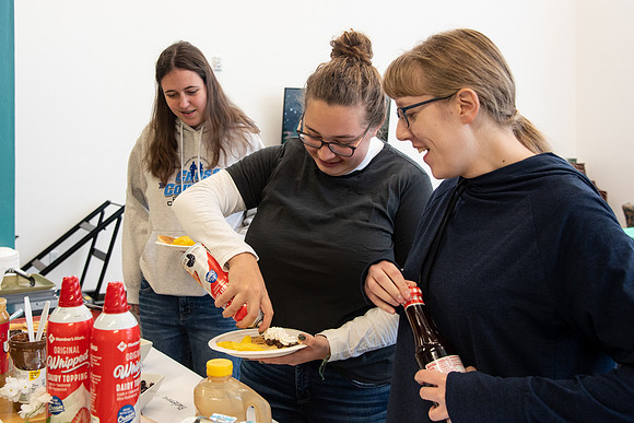Students socialize and get pancakes at Centre Square.
