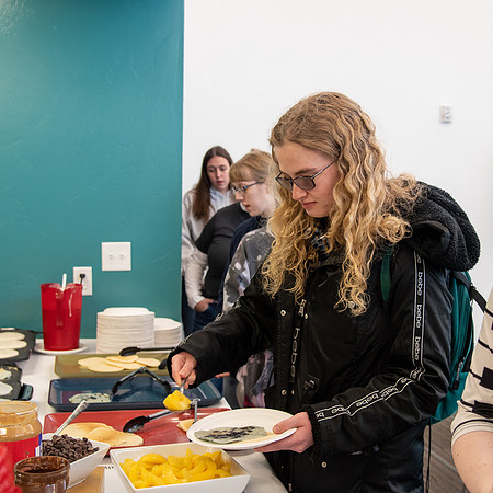 Students socialize and get pancakes at Centre Square.