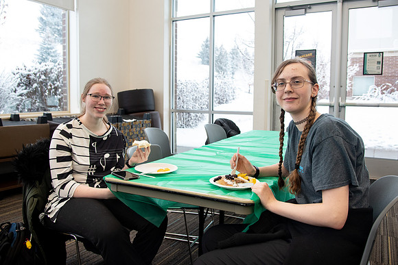 Students socialize and get pancakes at Centre Square.