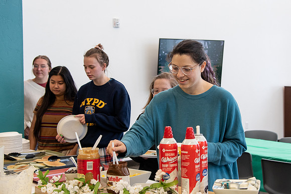 Students socialize and get pancakes at Centre Square.