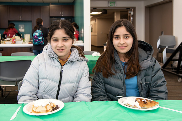 Students socialize and get pancakes at Centre Square.