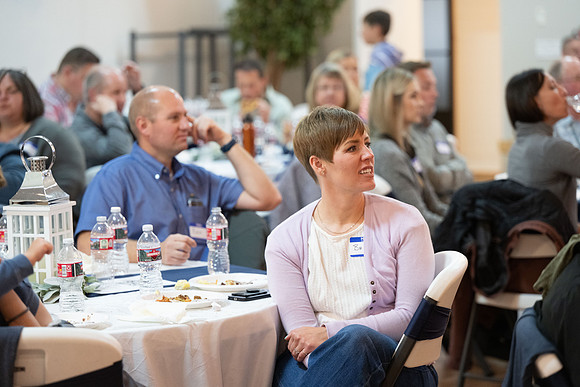 Alumni in the Cache Valley area gather at Eagles Landing Event Center, in Smithfield, Utah and get the chance to listen to and meet President Meredith.