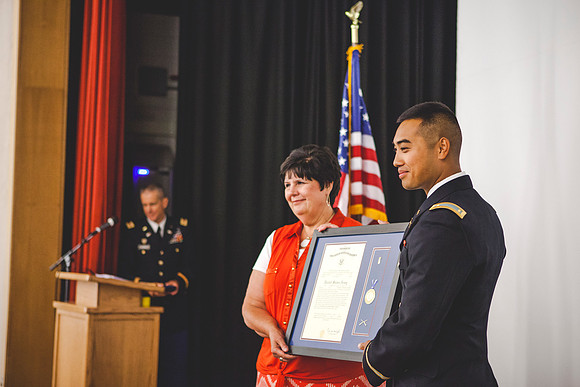 2LT Bloomfield stands proudly during the Commissioning Ceremony, after receiving his 2LT pin.