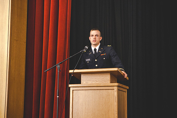2LT Cheesmore gives a few remarks after getting his rank pinned.
