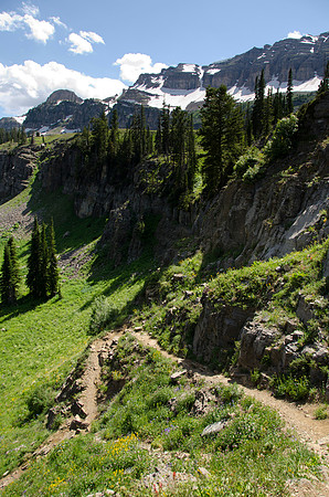 A couple of miles up the Alaska Basin trail there is a junction which takes you up the Devil Stairs trail onto a shelf that overlooks Teton Canyon.