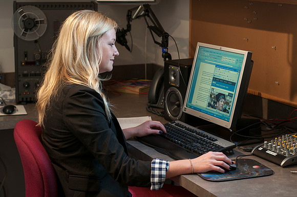 Radio station practicum student Chelsey Clark.