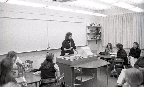 Elementary Education students practice in the classroom. December 1999.