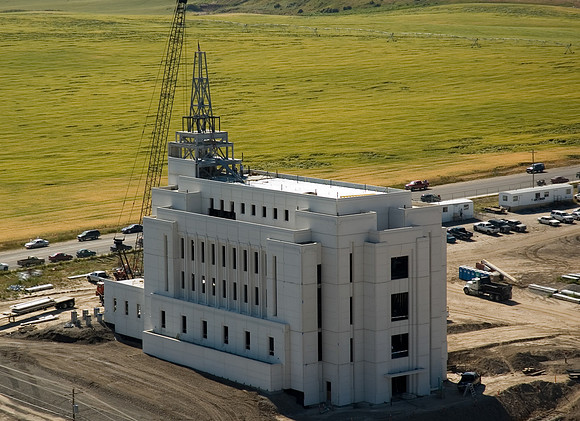 Aerial view of the Rexburg Temple under construction in 2006