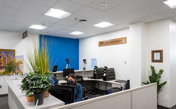 Lighting in the Kimball Building was updated to LED lights to help the University be more energy efficient.