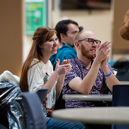 Students share their talents and perform during Open Mic Night in the MC Crossroads.