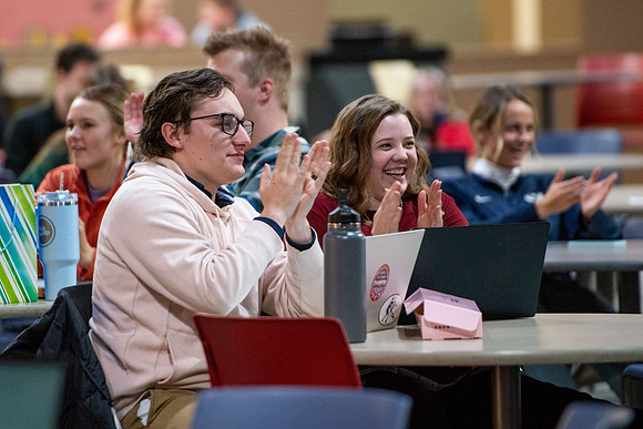 Students share their talents and perform during Open Mic Night in the MC Crossroads.