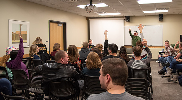 Students audition for the comedy team, Unscripted, and participate of a variety of games in the Manwaring Center.