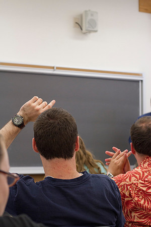A student in Brother Yost's World Civilization to AD class raises his hand to ask a question.