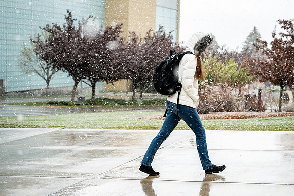 Snow And Students On Campus- April 2026